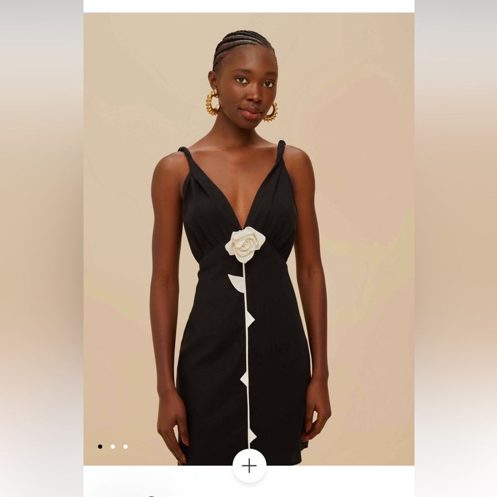NWT FARM Rio Black Dress with White Floral Detail